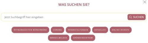 geöffnetes Suchfenster mit Suchfeld, Suchbutton und häufig gesuchte Wörter