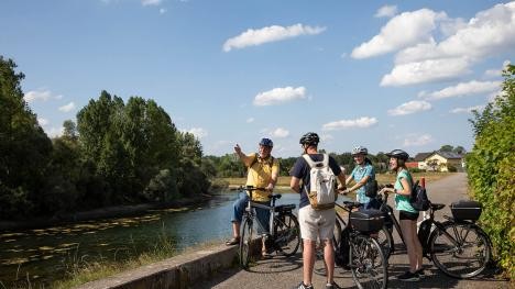 Fahrradgruppe auf dem Dammweg bei Plittersdorf