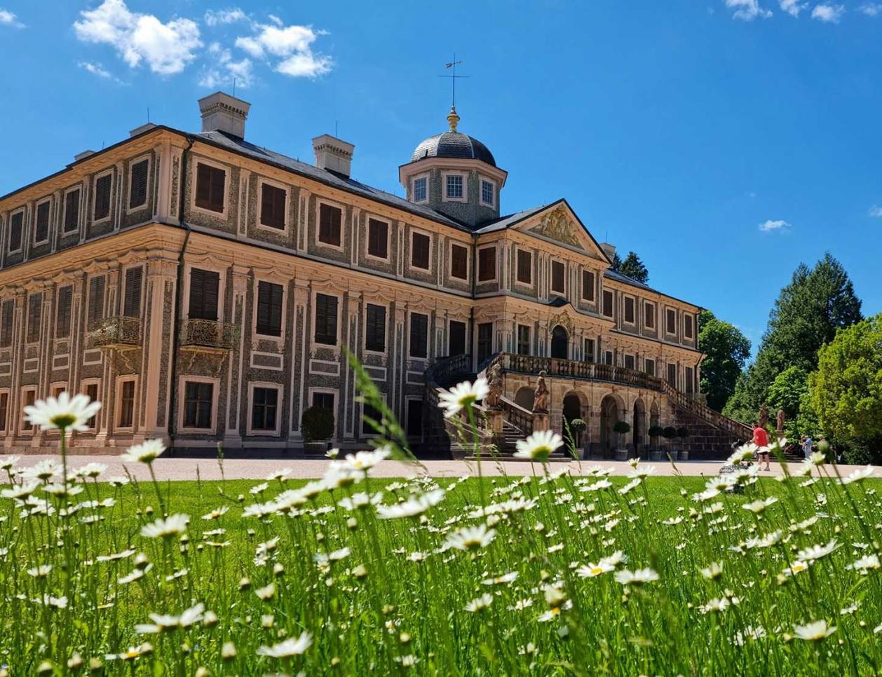 Schloss Favorite im Frühling. Foto: Isabelle Joyon Blühende Blumenwiese Schloss Favorite