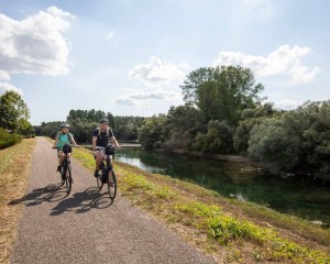 Fahrradfahrer entlang des Rheins