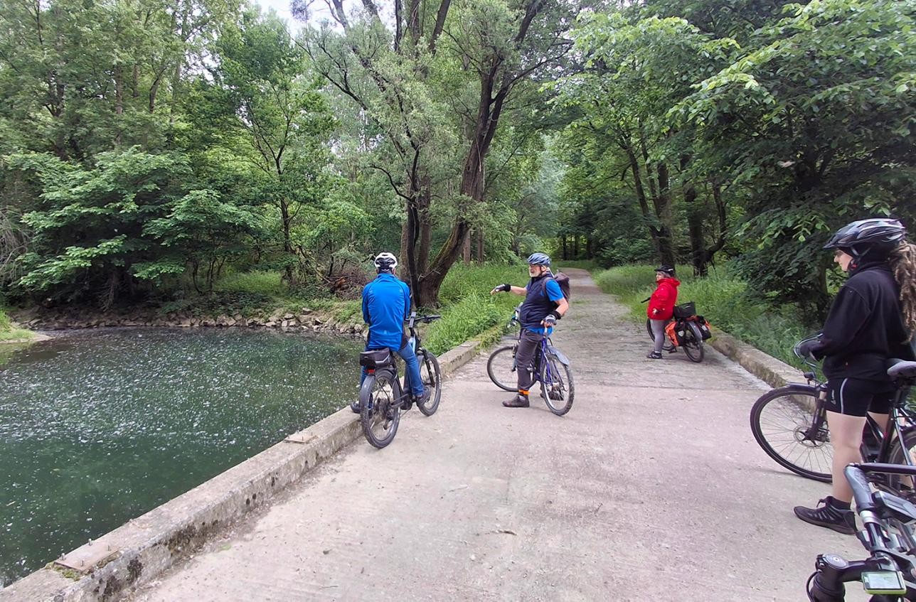Unterwegs am Rhein entlang. Foto: Stadt Rastatt/Kerstin Bausch Fahrradfahrer entlang des Rheins.